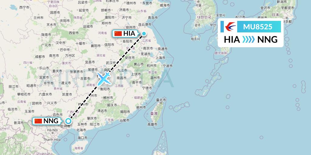 MU8525 China Eastern Airlines Flight Map: Huai'an to Nanning