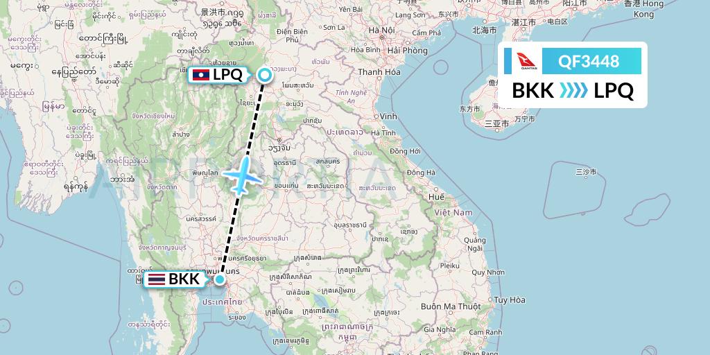 QF3448 Qantas Flight Map: Bangkok to Luang Prabang