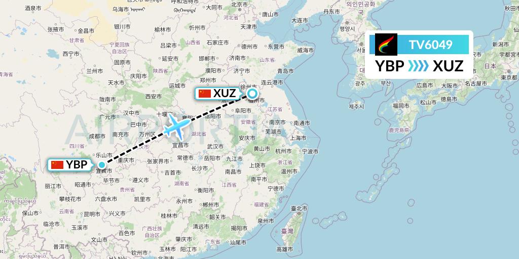 TV6049 Tibet Airlines Flight Map: Yibin to Xuzhou