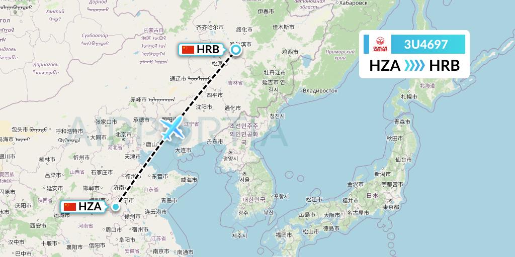 3U4697 Sichuan Airlines Flight Map: Jinan to Harbin