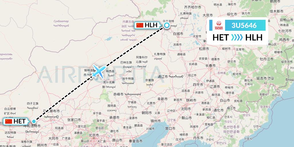 3U5646 Sichuan Airlines Flight Map: Hohhot to Ulanhot