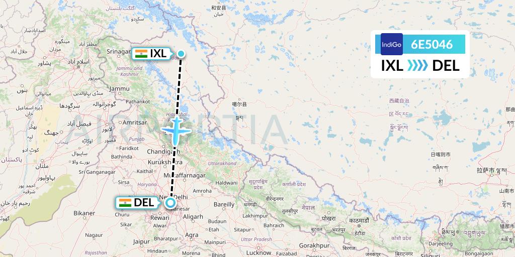 6E5046 IndiGo Airlines Flight Map: Leh to Delhi