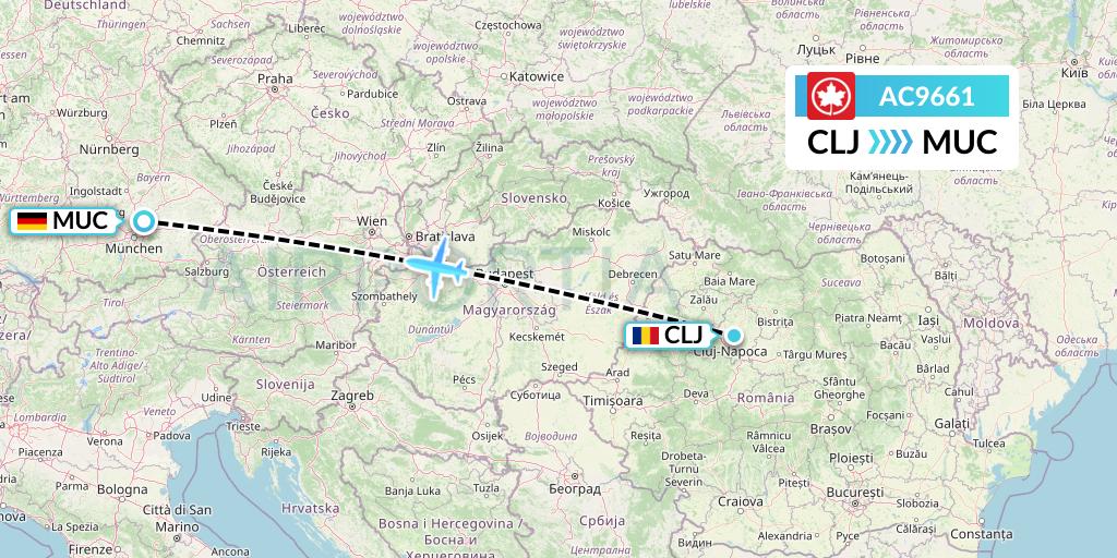 AC9661 Air Canada Flight Map: Cluj-Napoca to Munich