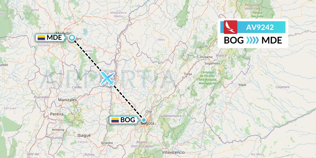 AV9242 Avianca Flight Map: Bogota to Medellin