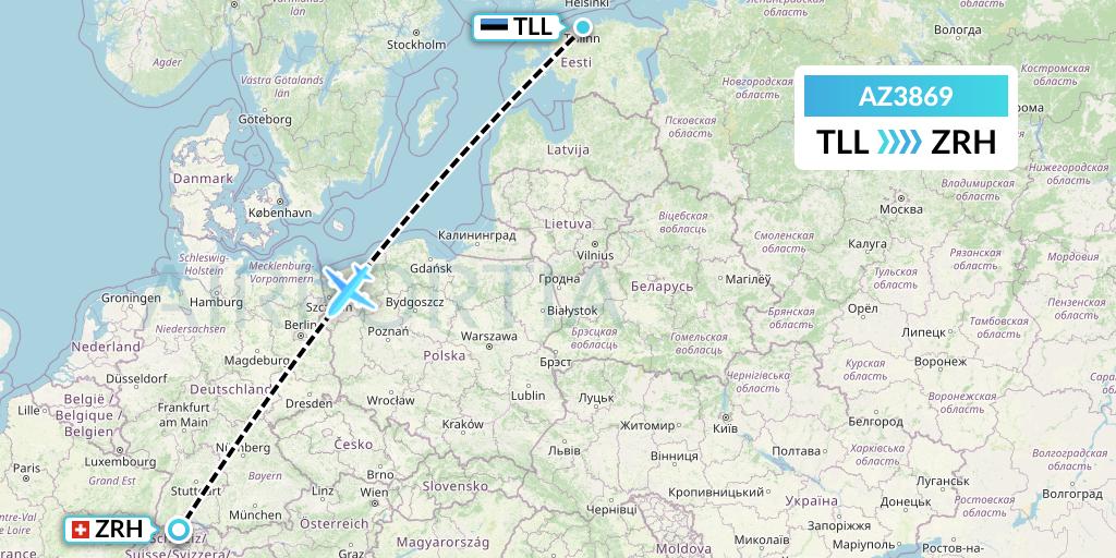 AZ3869 ITA Airways Flight Map: Tallinn to Zurich
