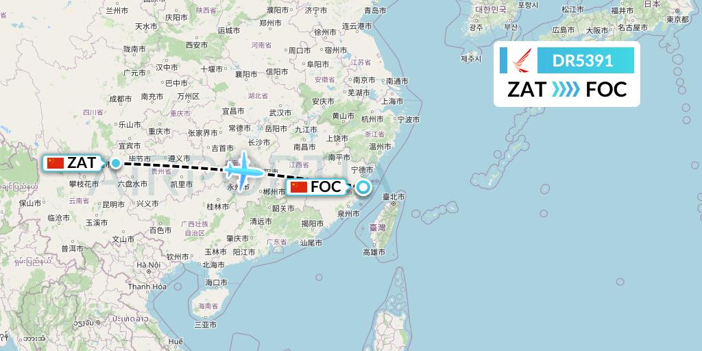 DR5391 Ruili Airlines Flight Map: Zhaotong to Fuzhou