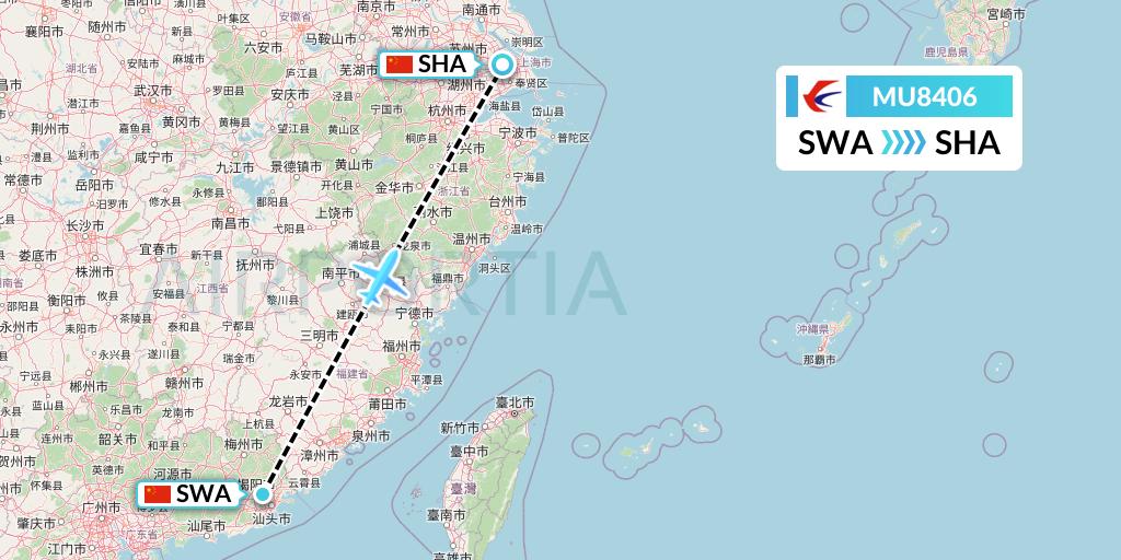 MU8406 China Eastern Airlines Flight Map: Jieyang to Shanghai