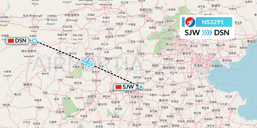 NS3291 Hebei Airlines Flight Map: Shijiazhuang to Dongsheng