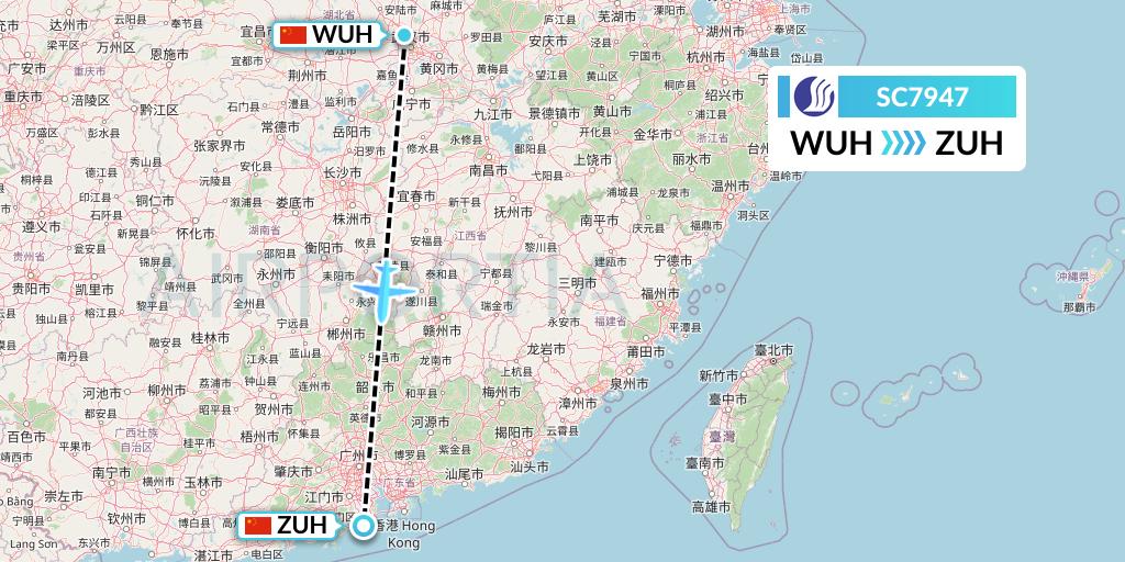 SC7947 Shandong Airlines Flight Map: Wuhan to Zhuhai