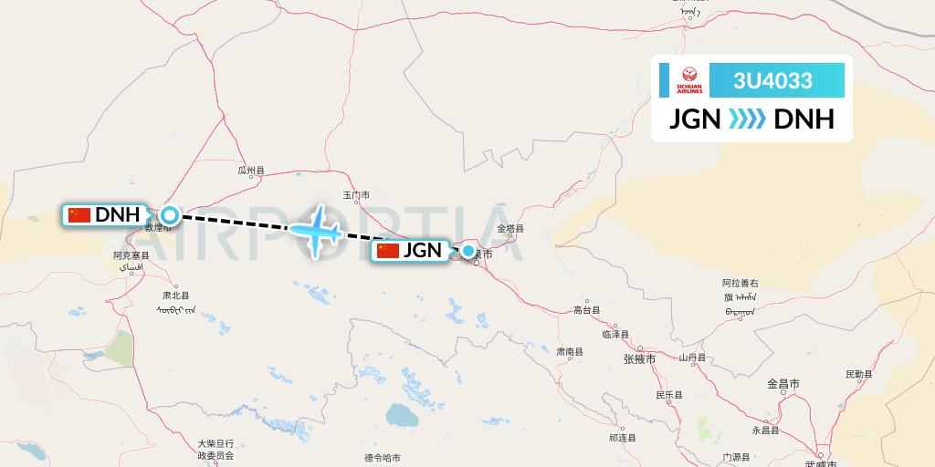3U4033 Sichuan Airlines Flight Map: Jiayuguan to Dunhuang