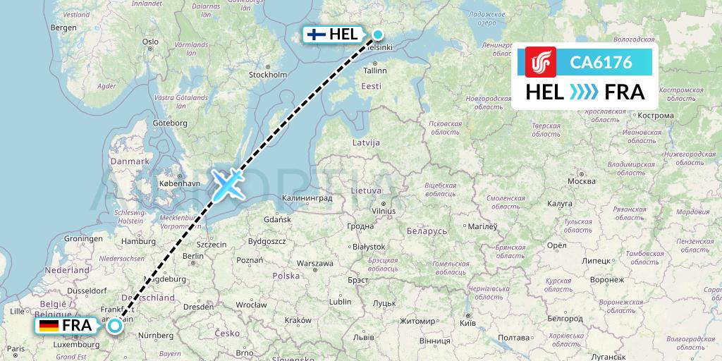 CA6176 Air China Flight Map: Helsinki to Frankfurt
