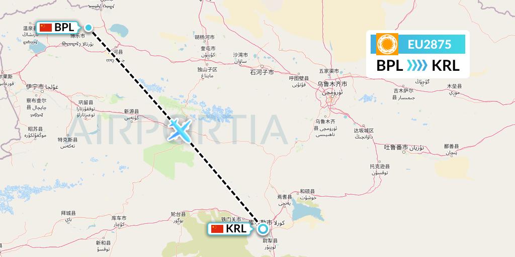 EU2875 Chengdu Airlines Flight Map: Bole to Korla