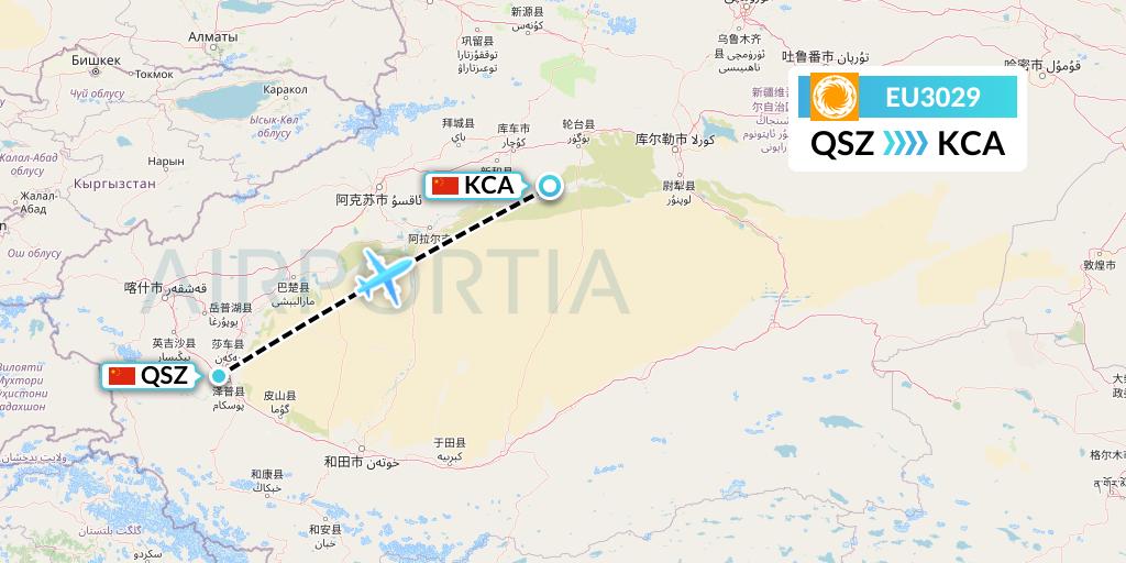 EU3029 Chengdu Airlines Flight Map: Hotan to Kuqa