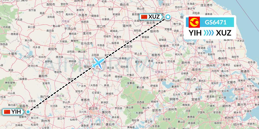 GS6471 Tianjin Airlines Flight Map: Yichang to Xuzhou