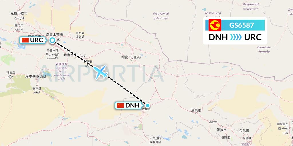GS6587 Tianjin Airlines Flight Map: Dunhuang to Urumqi