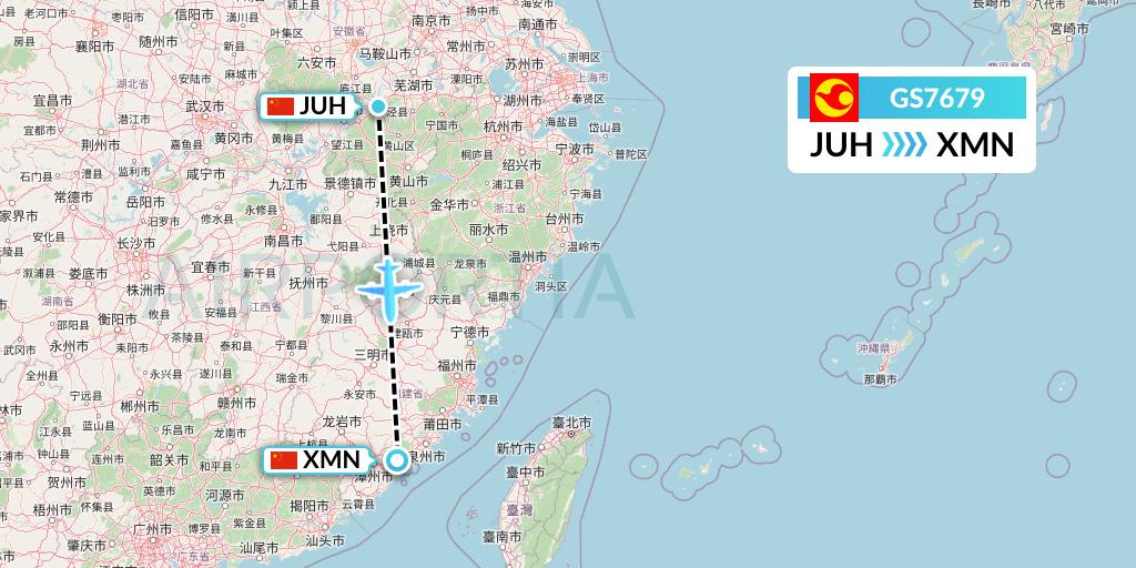 GS7679 Tianjin Airlines Flight Map: Chizhou to Xiamen