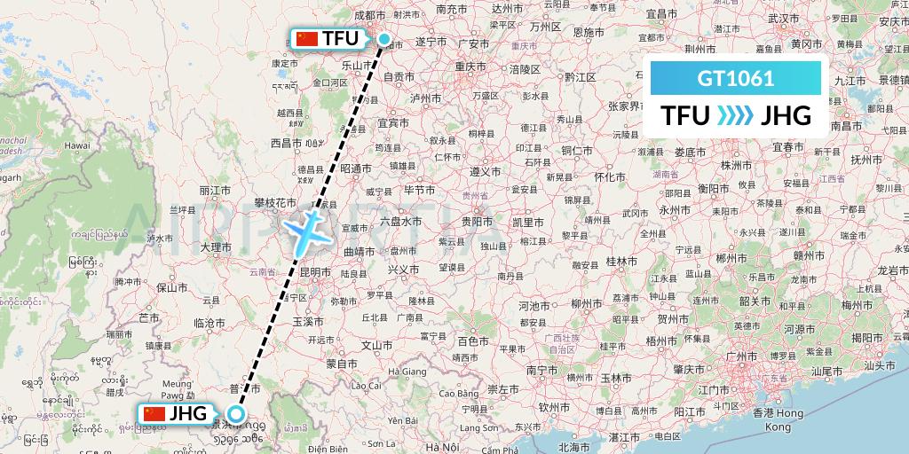 GT1061 Air Guilin Flight Map: Chengdu to Jinghong