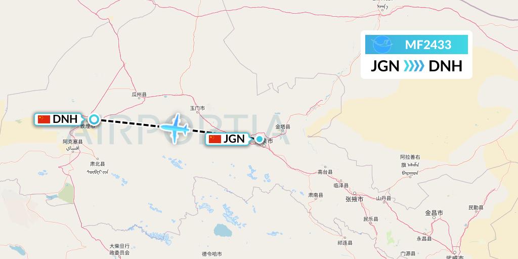 MF2433 Xiamen Airlines Flight Map: Jiayuguan to Dunhuang