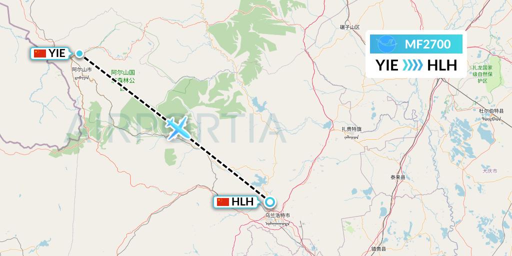 MF2700 Xiamen Airlines Flight Map: Arxan to Ulanhot