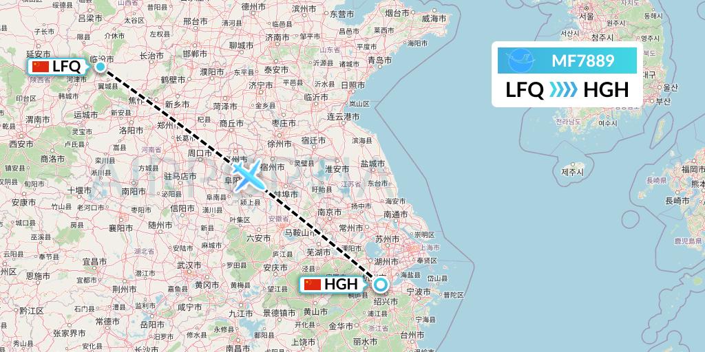 MF7889 Xiamen Airlines Flight Map: Yulin to Hangzhou