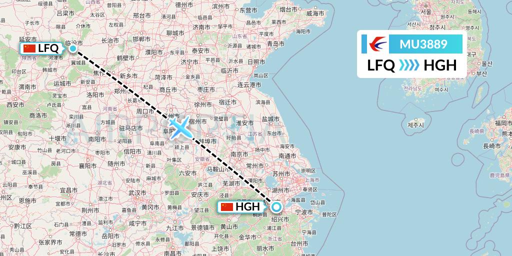 MU3889 China Eastern Airlines Flight Map: Yulin to Hangzhou