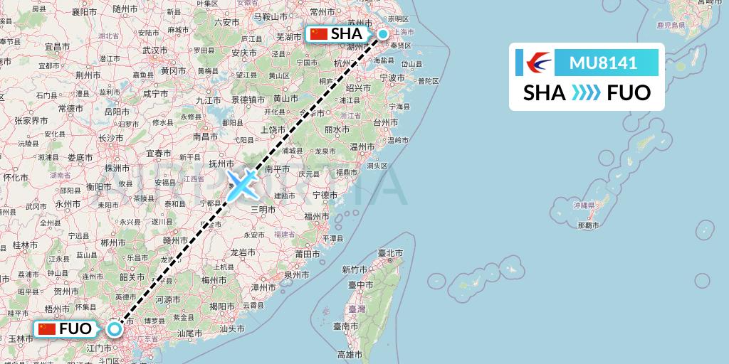 MU8141 China Eastern Airlines Flight Map: Shanghai to Foshan