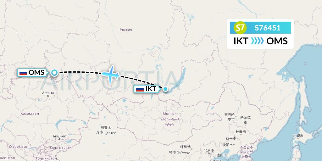 S76451 S7 Airlines Flight Map: Irkutsk to Omsk