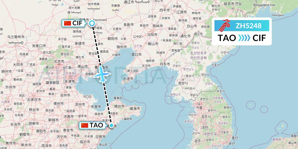 ZH5248 Shenzhen Airlines Flight Map: Qingdao to Chifeng