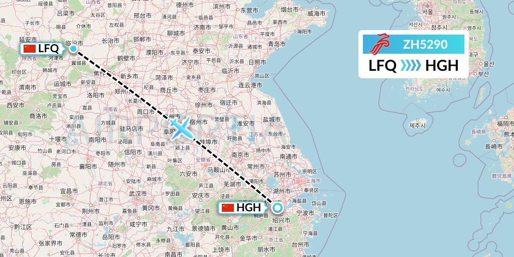 ZH5290 Shenzhen Airlines Flight Map: Yulin to Hangzhou