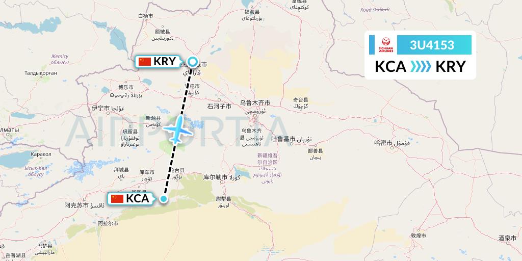 3U4153 Sichuan Airlines Flight Map: Kuqa to Karamay
