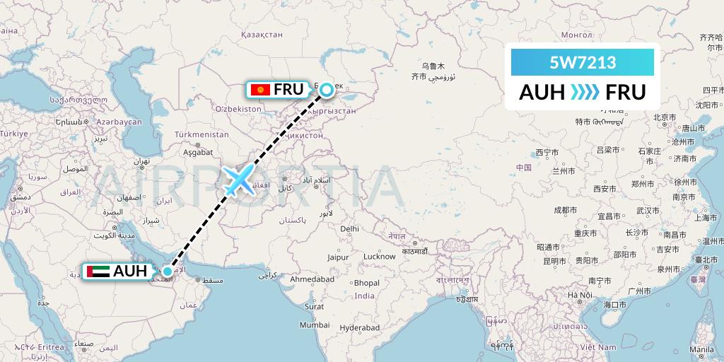5W7213 Wizz Air Abu Dhabi Flight Map: Abu Dhabi to Bishkek