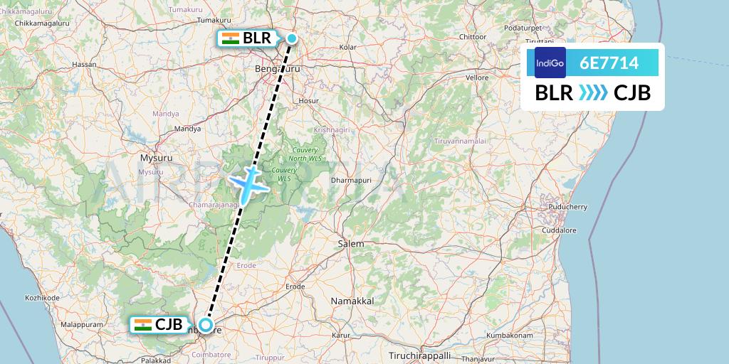 6E7714 IndiGo Airlines Flight Map: Bangalore to Coimbatore