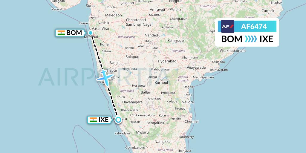 AF6474 Air France Flight Map: Mumbai to Mangalore
