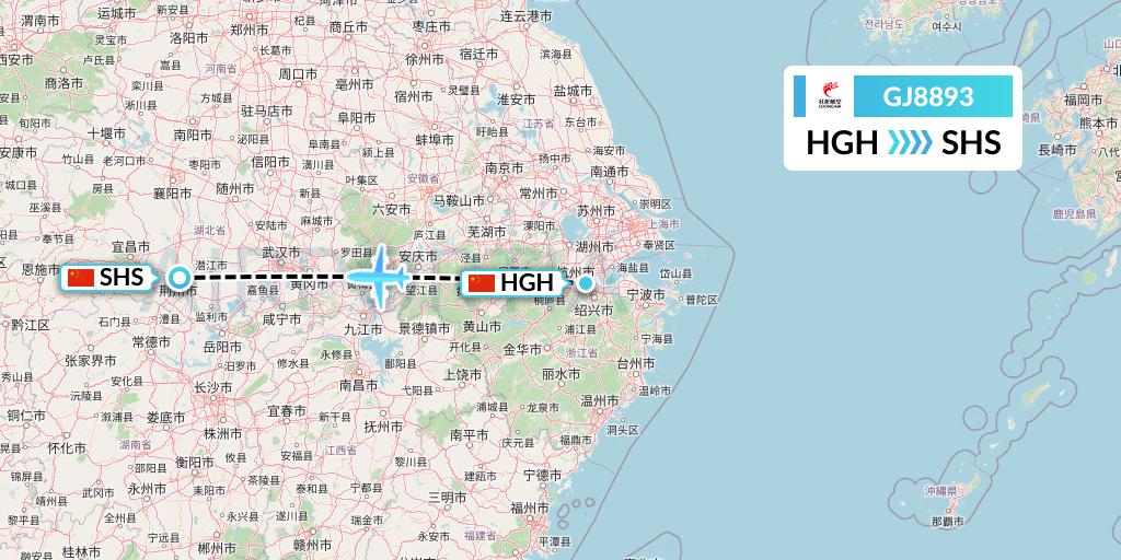 GJ8893 Loong Airlines Flight Map: Hangzhou to Shashi