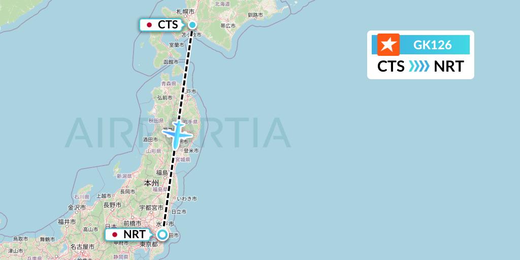 GK126 JetStar Japan Flight Map: Sapporo to Tokyo
