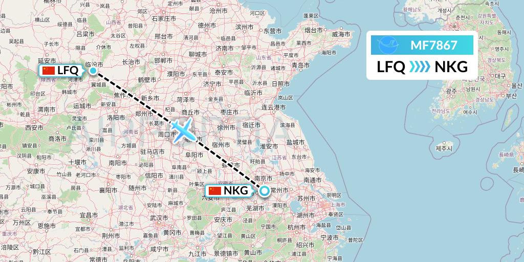 MF7867 Xiamen Airlines Flight Map: Yulin to Nanjing