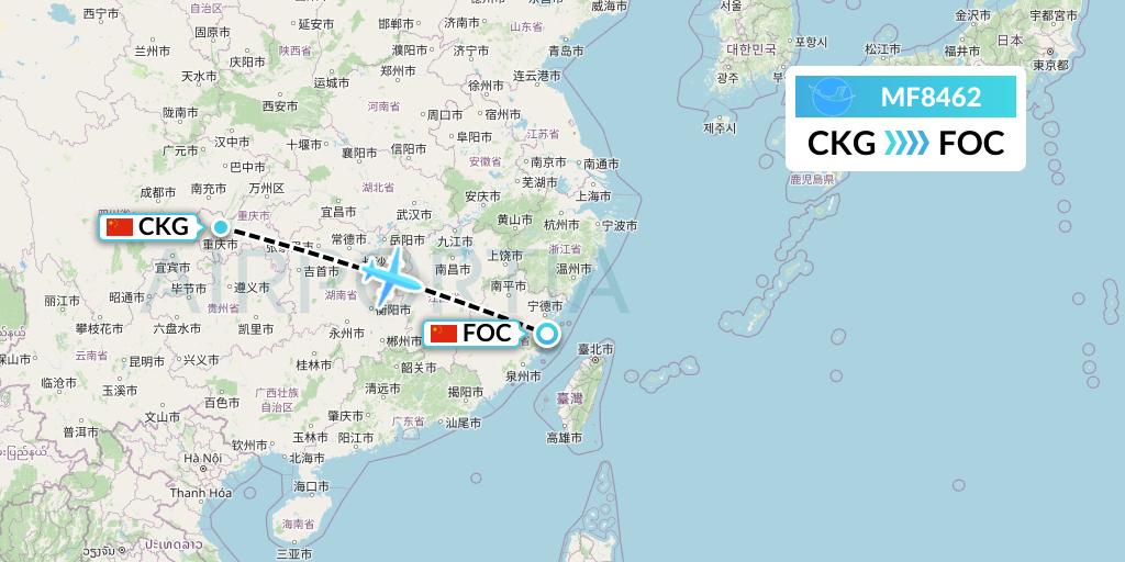 MF8462 Xiamen Airlines Flight Map: Chongqing to Fuzhou