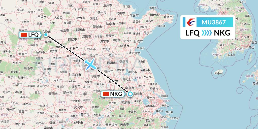 MU3867 China Eastern Airlines Flight Map: Yulin to Nanjing
