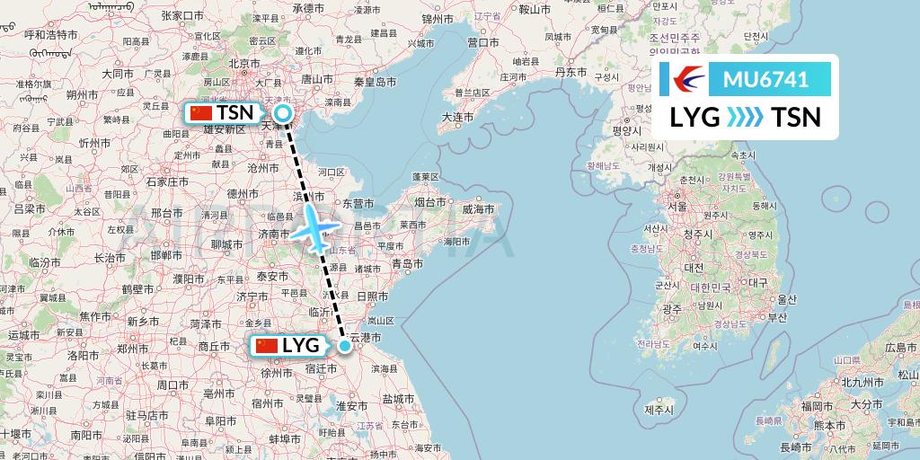 MU6741 China Eastern Airlines Flight Map: Lianyungang to Tianjin