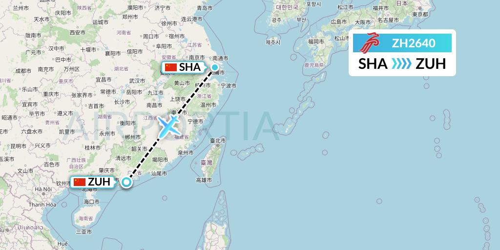 ZH2640 Shenzhen Airlines Flight Map: Shanghai to Zhuhai