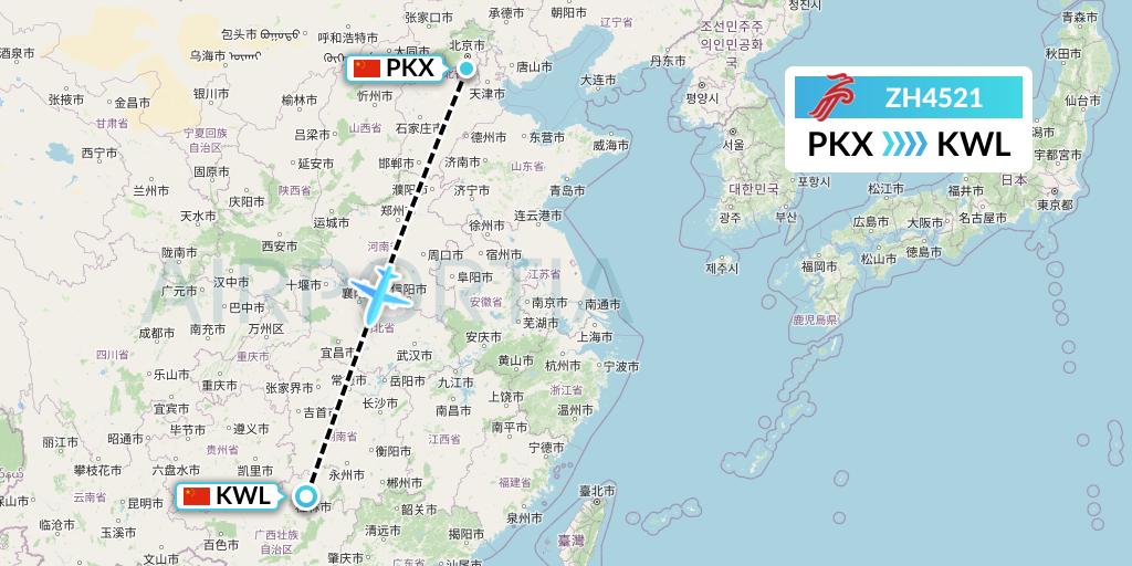 ZH4521 Shenzhen Airlines Flight Map: Beijing to Guilin