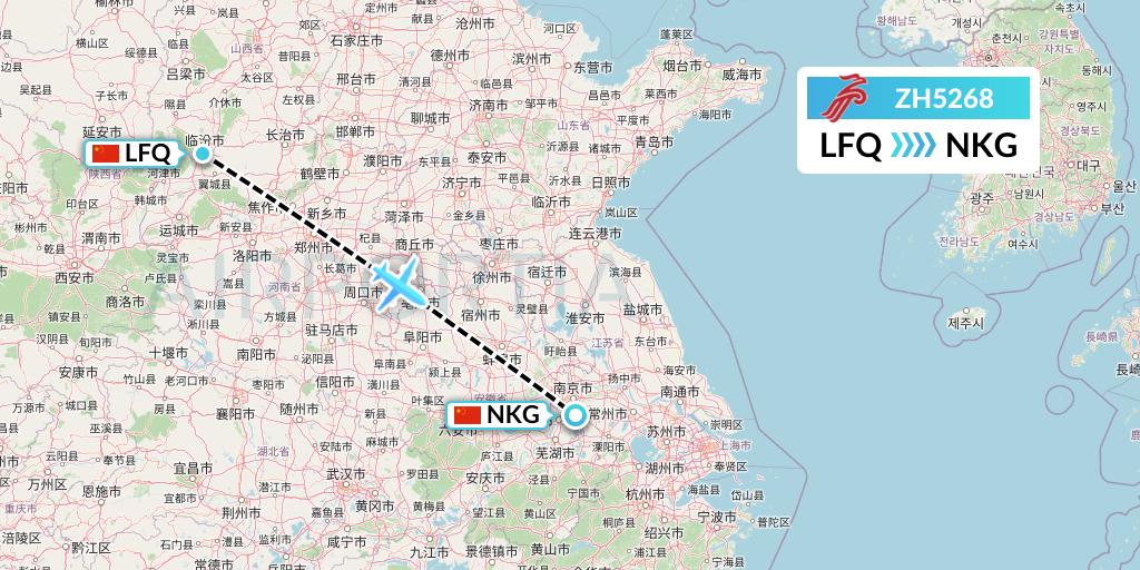 ZH5268 Shenzhen Airlines Flight Map: Yulin to Nanjing