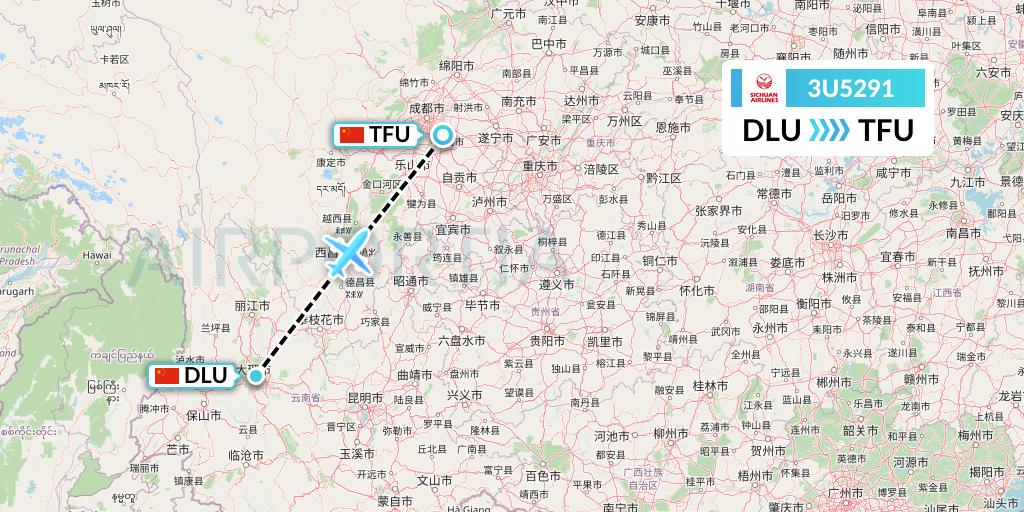 3U5291 Sichuan Airlines Flight Map: Dali to Chengdu
