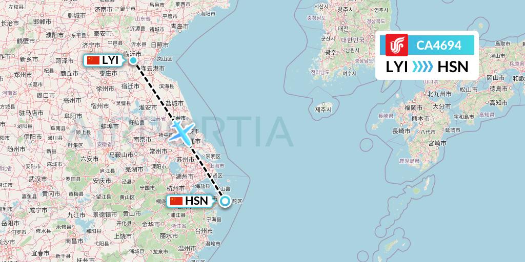 CA4694 Air China Flight Map: Linyi to Zhoushan