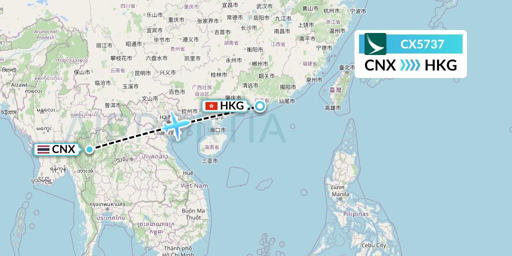 CX5737 Cathay Pacific Flight Map: Chiang Mai to Hong Kong