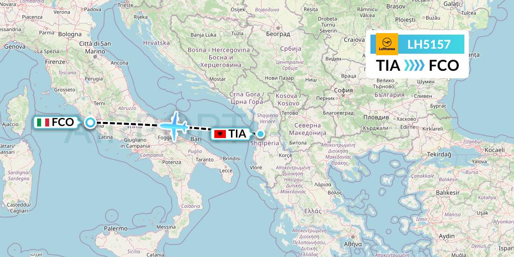 LH5157 Lufthansa Flight Map: Tirana to Rome