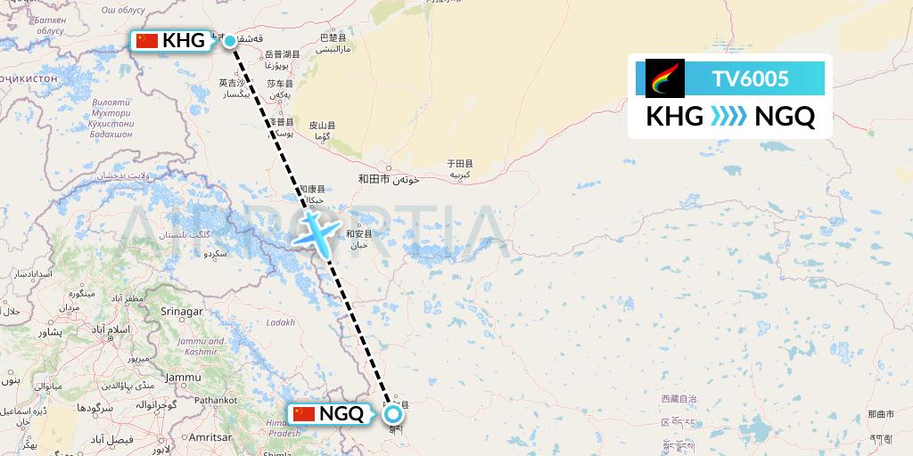 TV6005 Tibet Airlines Flight Map: Kashgar to Ngari