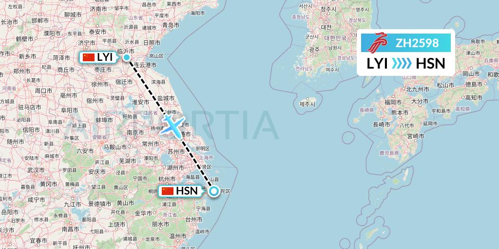 ZH2598 Shenzhen Airlines Flight Map: Linyi to Zhoushan