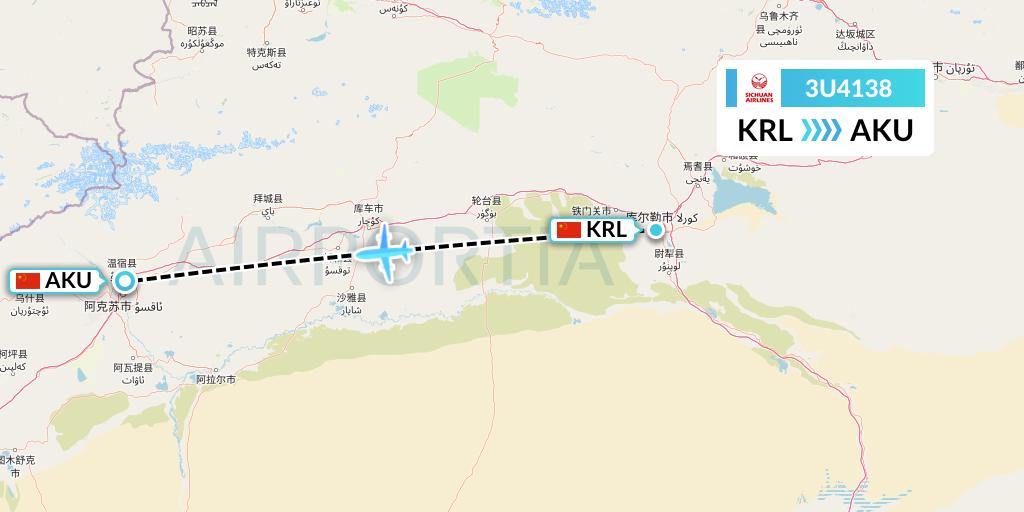 3U4138 Sichuan Airlines Flight Map: Korla to Aksu