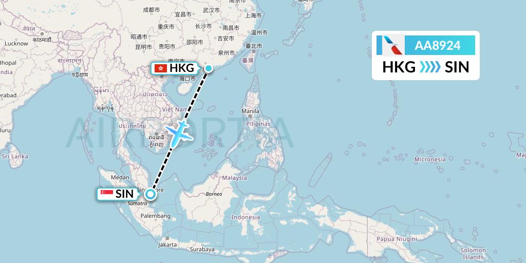 AA8924 American Airlines Flight Map: Hong Kong to Singapore